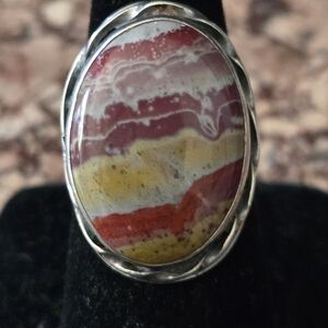 NATIVE AMERICAN STERLING SILVER/LG.AGATE STONE RING.